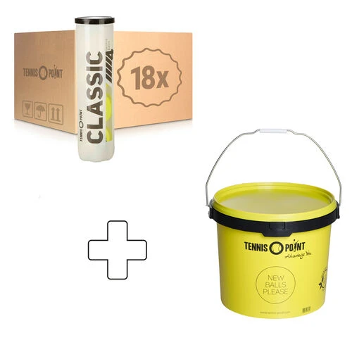 Classic Tennisball 18x 4 Ball Tube In A Box, Plus Ball Bucket 1 Classic Tennisball 18x 4 Ball Tube In A Box, Plus Ball Bucket
